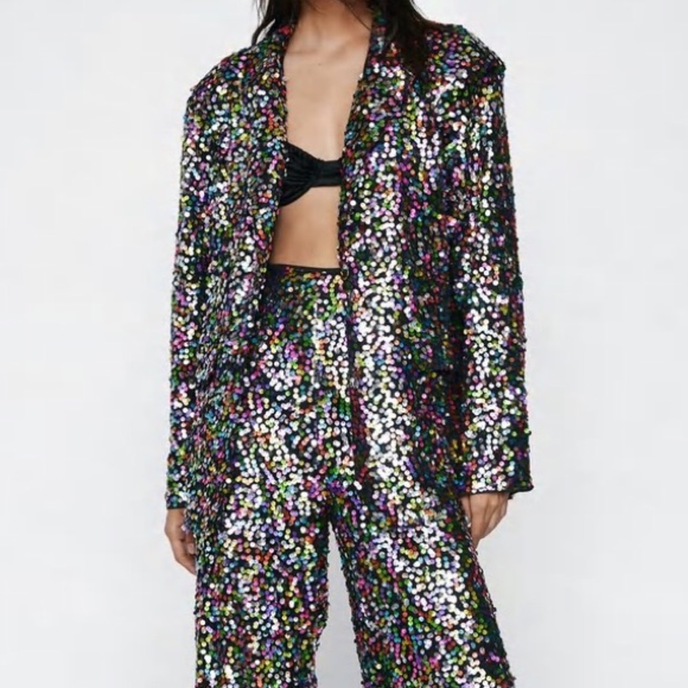 Nasty Gal Multicolor Sequin Blazer - Black Base